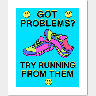 Run From Your Problems 80's 90's Neon Retro Vintage T-Shirt Posters and Art